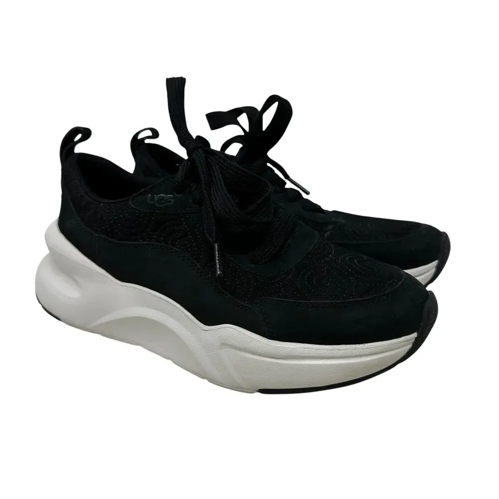 Ugg LA Glide Logo Stitch Sneakers Womens Size 7 Black White Lace Up